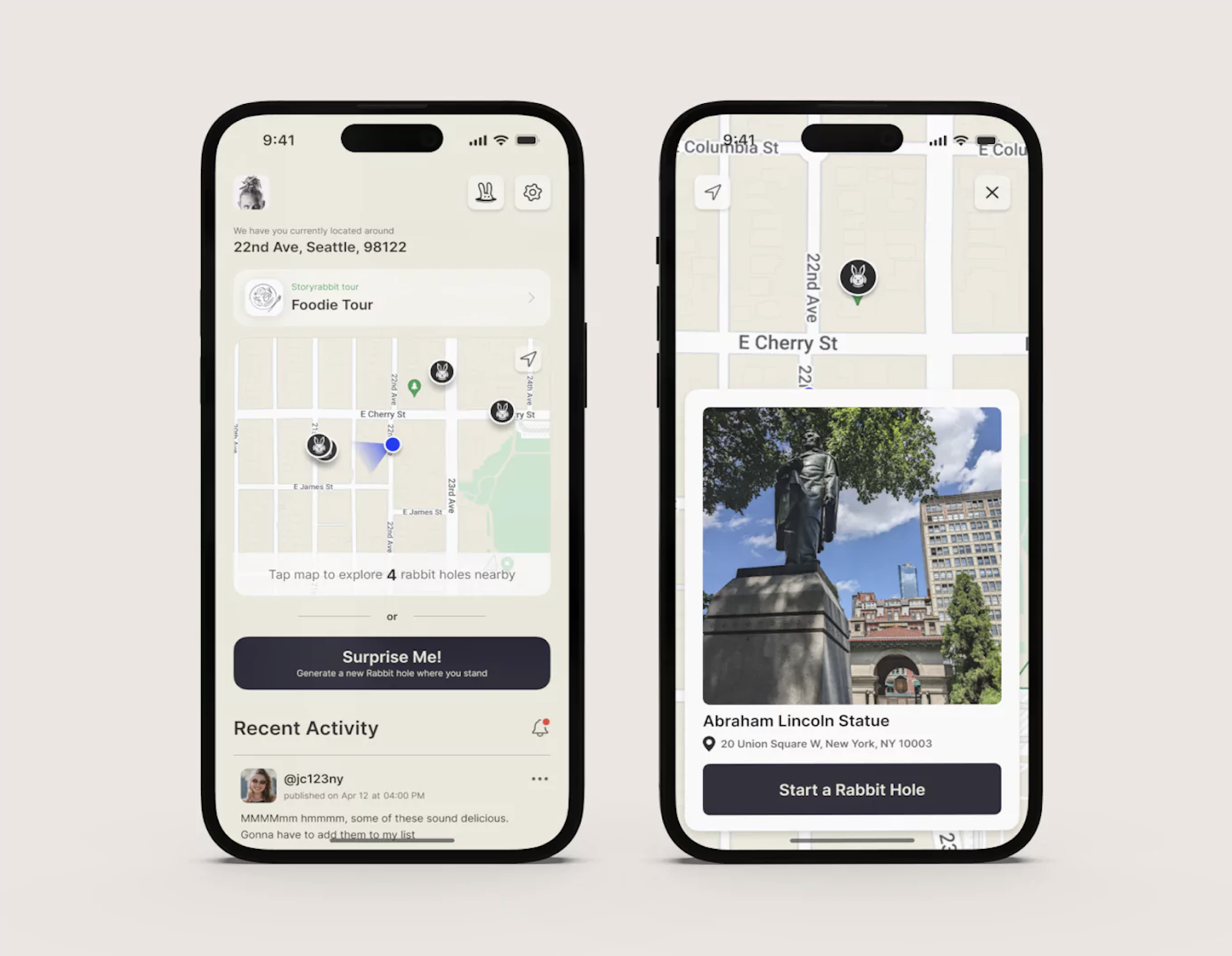 Two iPhone screens displaying AI-powered Storyrabbit